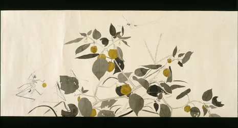 野生生物のともだち（やさいのとも）、大正時代、大正7年、1918年頃（雲母で飾られた紙の上にインクとトイレ）
